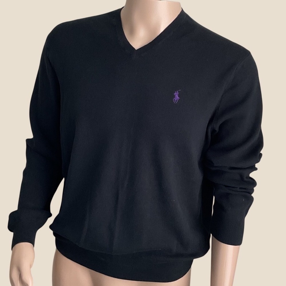 Polo Ralph Lauren Sweater Pullover V-Neck Pima Cotton Men's L Black Lightweight
